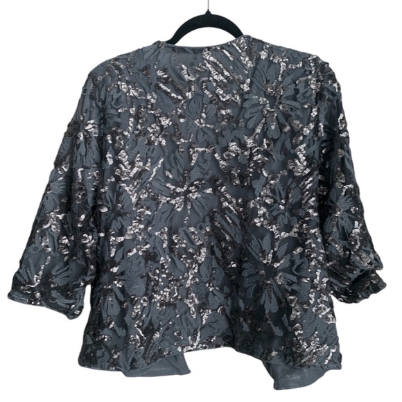 Chico's Gray Sequin Jacket Size 1 (Medium/8) Embroidered Top Embellished - Picture 4 of 8